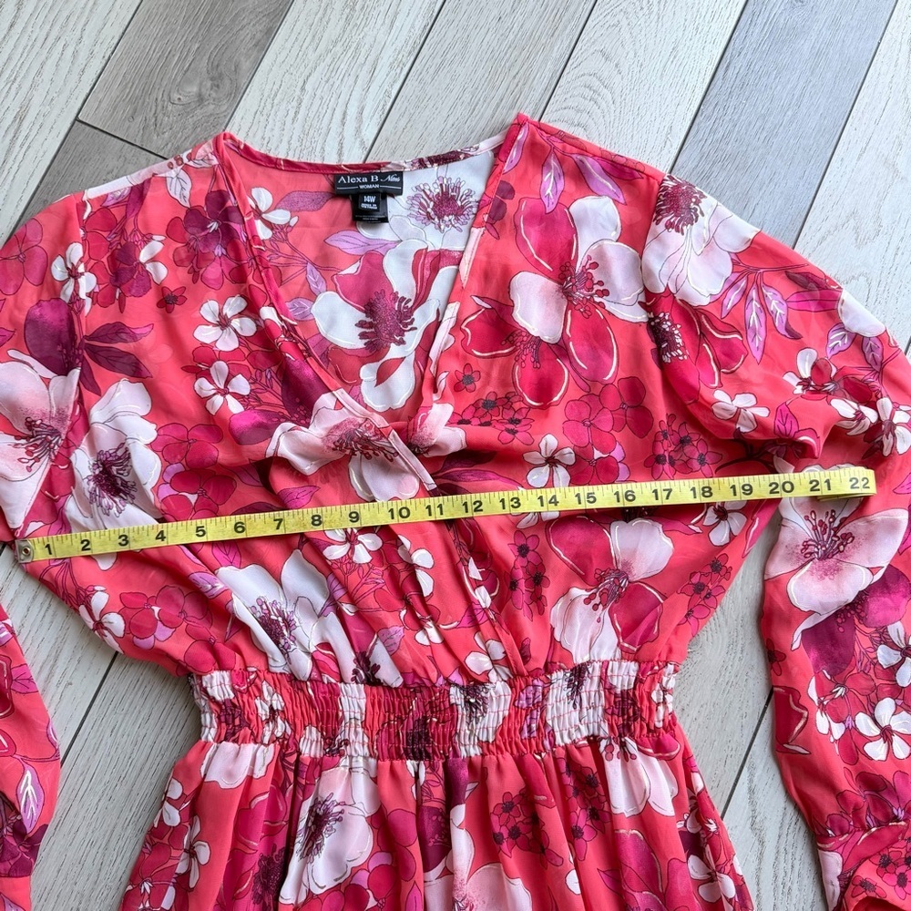Alexa B. Nites Floral Smocked Waist Faux Wrap Long Sleeve Maxi Dress - Picture 5 of 7